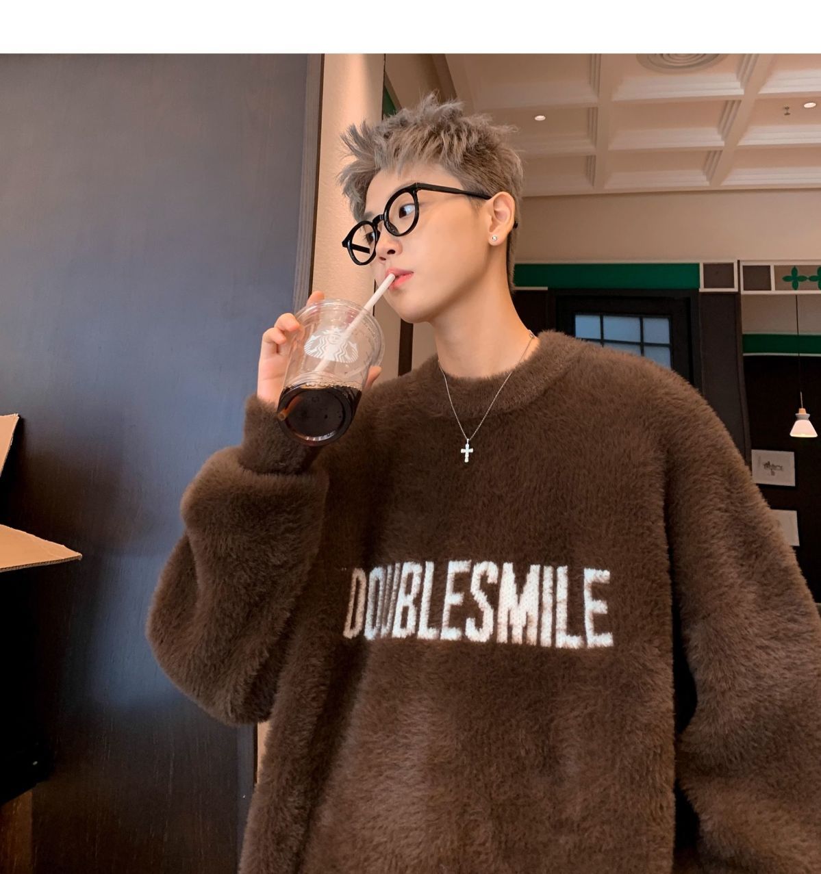 Pull en mohair américain épais tricoté, style Hong Kong, marque tendance, pull ample et polyvalent pour couple, chaud et confortable._voghion.com