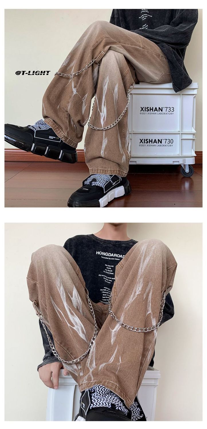 Black Pants Men's Ins Trendy Loose Wide-leg Straight Jeans Men's Pants Autumn And Winter Vibe High Street American Trousers_mkmklike.com