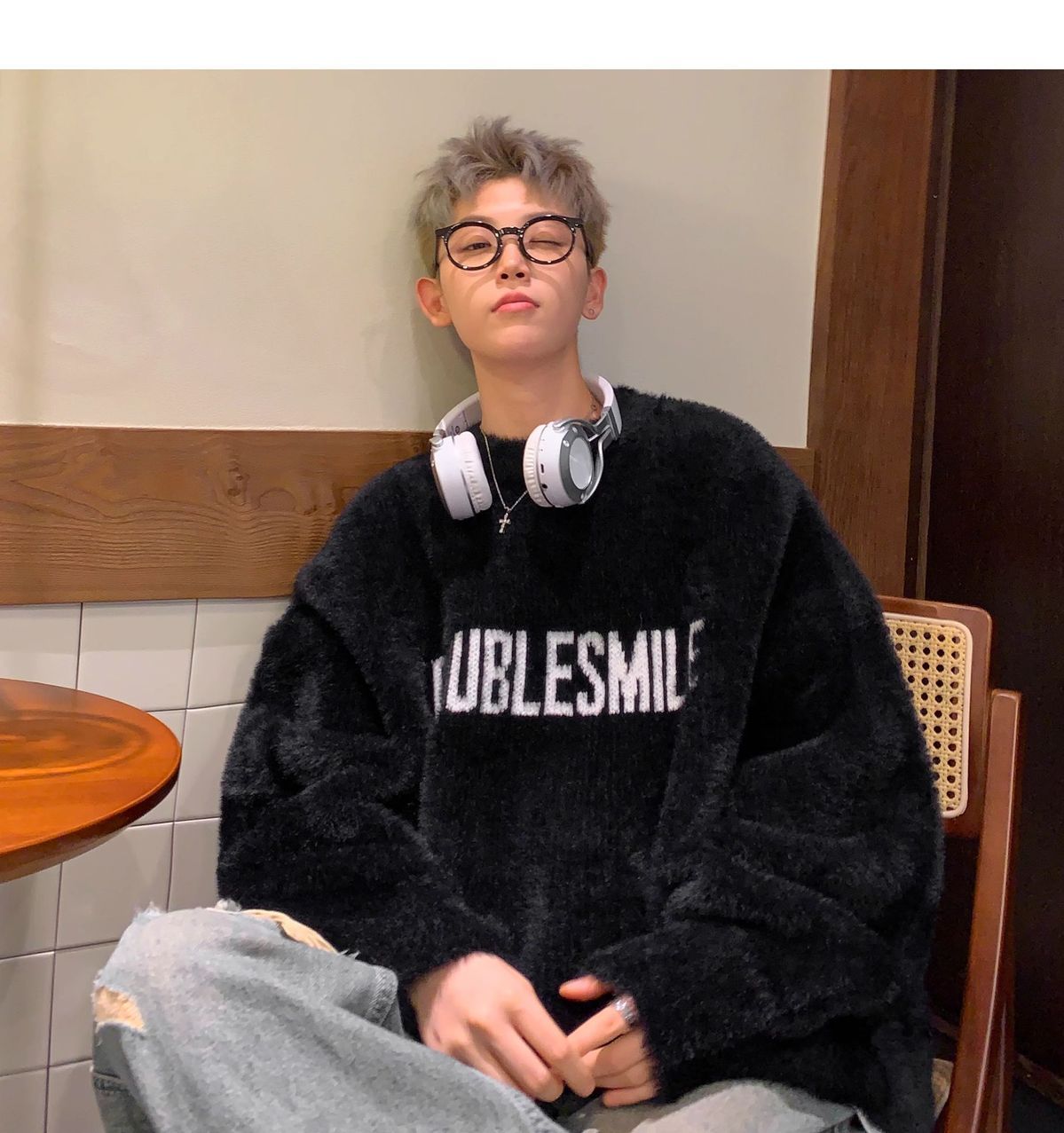 Pull en mohair américain épais tricoté, style Hong Kong, marque tendance, pull ample et polyvalent pour couple, chaud et confortable._voghion.com