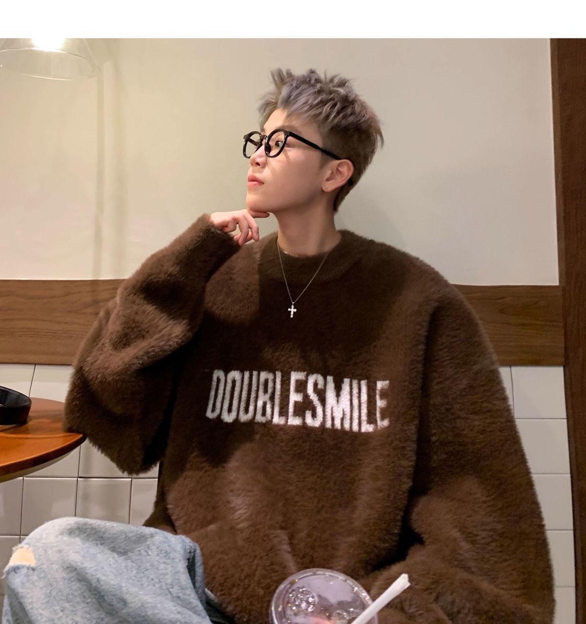 Pull en mohair américain épais tricoté, style Hong Kong, marque tendance, pull ample et polyvalent pour couple, chaud et confortable._voghion.com