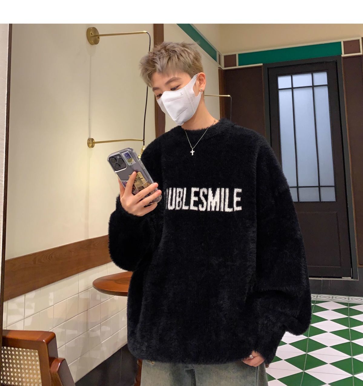 Pull en mohair américain épais tricoté, style Hong Kong, marque tendance, pull ample et polyvalent pour couple, chaud et confortable._voghion.com