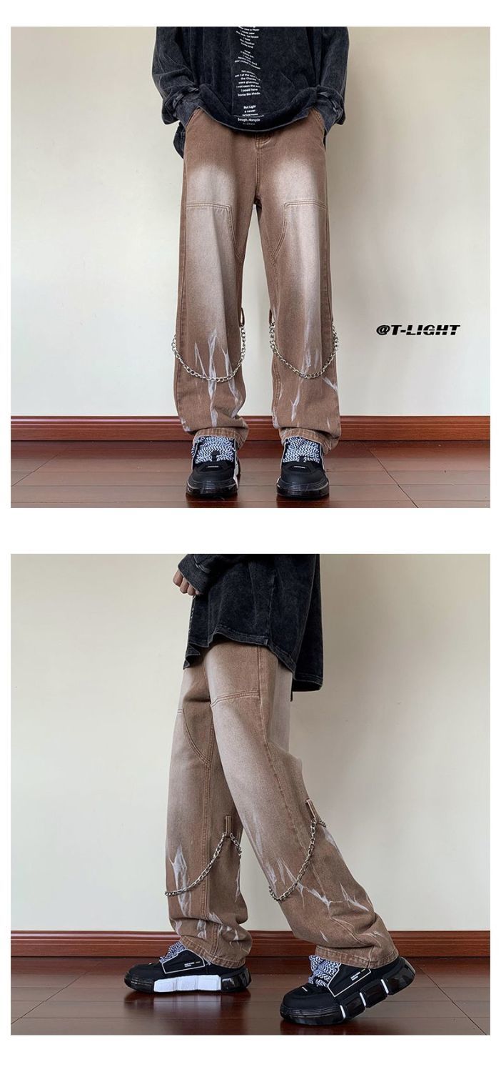 Black Pants Men's Ins Trendy Loose Wide-leg Straight Jeans Men's Pants Autumn And Winter Vibe High Street American Trousers_mkmklike.com