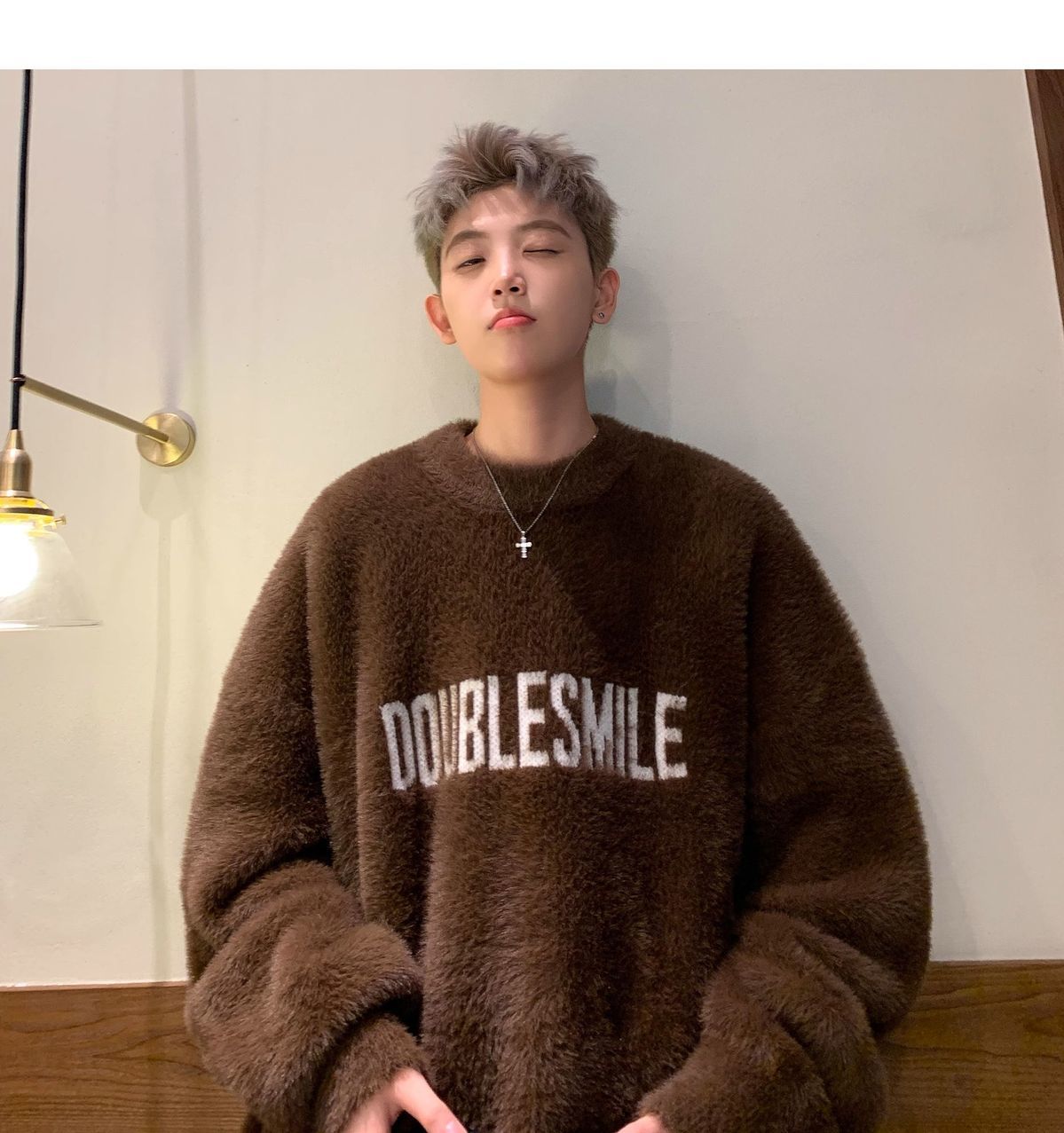 Pull en mohair américain épais tricoté, style Hong Kong, marque tendance, pull ample et polyvalent pour couple, chaud et confortable._voghion.com