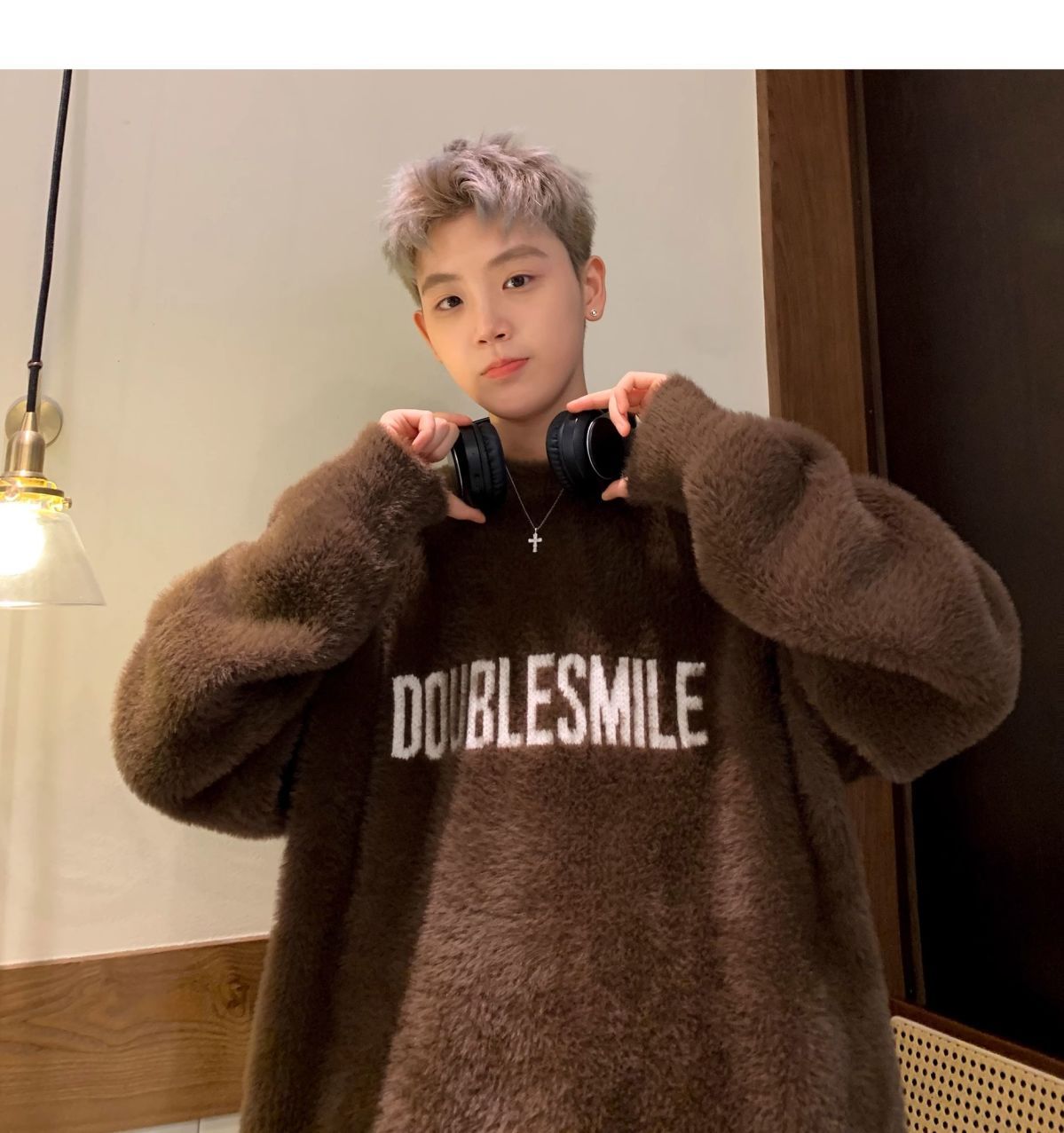 Pull en mohair américain épais tricoté, style Hong Kong, marque tendance, pull ample et polyvalent pour couple, chaud et confortable._voghion.com