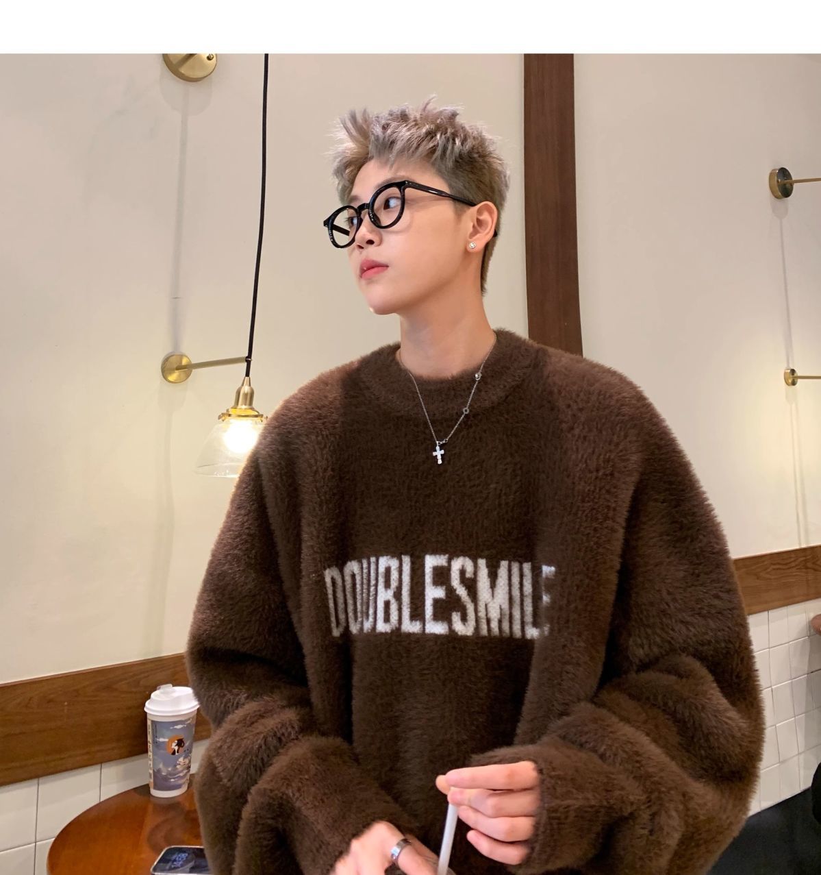 Pull en mohair américain épais tricoté, style Hong Kong, marque tendance, pull ample et polyvalent pour couple, chaud et confortable._voghion.com