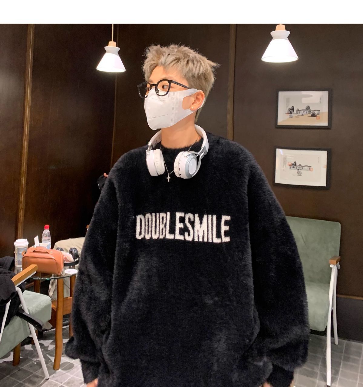 Pull en mohair américain épais tricoté, style Hong Kong, marque tendance, pull ample et polyvalent pour couple, chaud et confortable._voghion.com