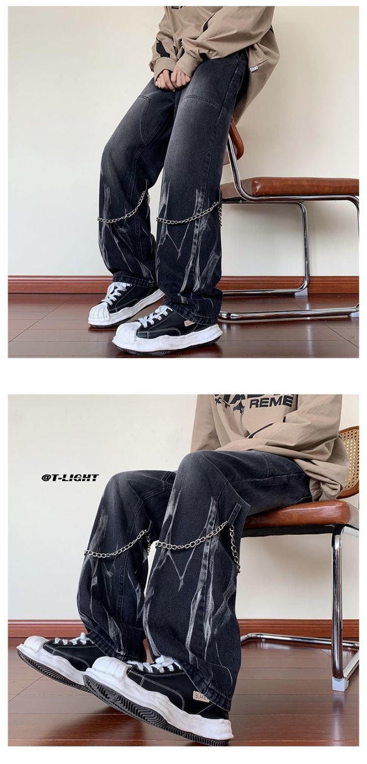 Black Pants Men's Ins Trendy Loose Wide-leg Straight Jeans Men's Pants Autumn And Winter Vibe High Street American Trousers_mkmklike.com