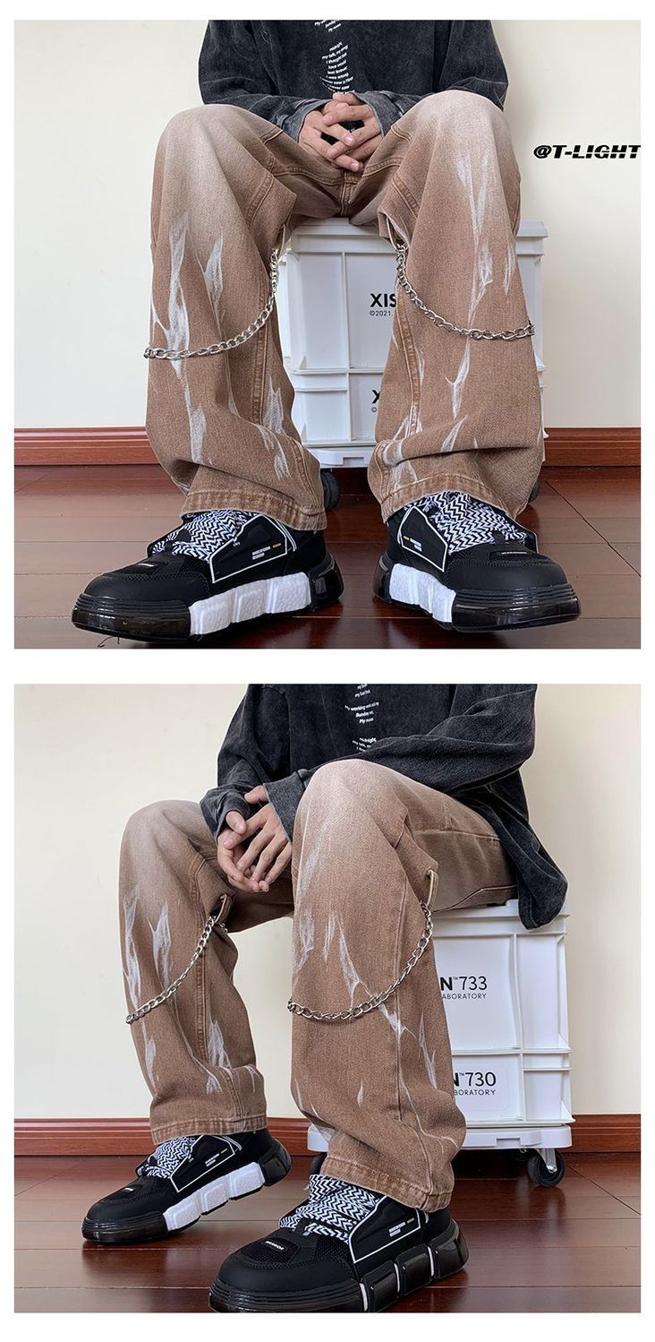 Black Pants Men's Ins Trendy Loose Wide-leg Straight Jeans Men's Pants Autumn And Winter Vibe High Street American Trousers_mkmklike.com