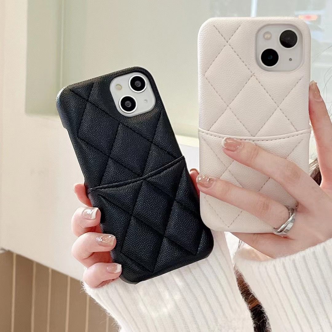 Black Leather Card Bag For IPhone15 14 Promax Phone Case Diamond IPhone 13Plus Phone Case 12 11 Mobile Phone Case Creativity_voghion.com