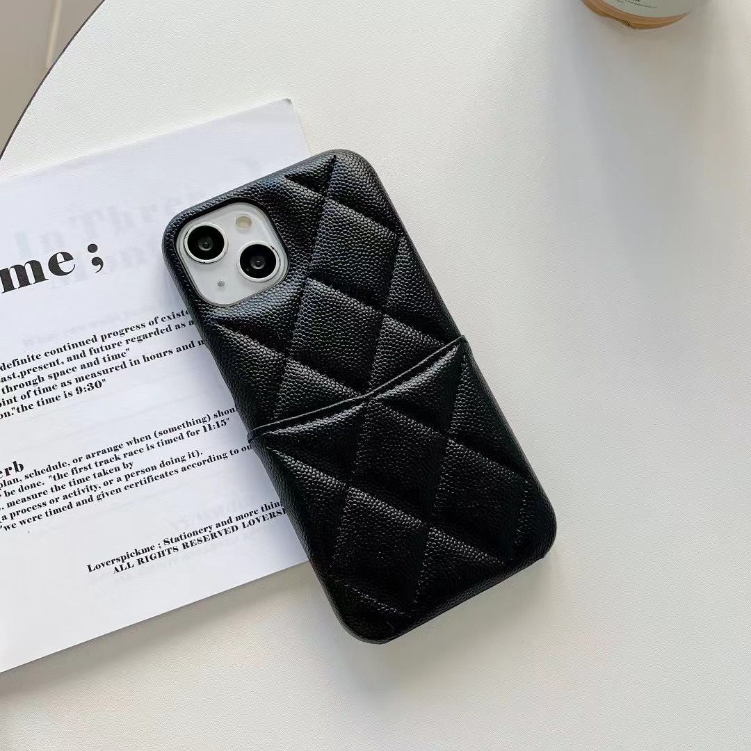 Black Leather Card Holder Case For Iphone 15 14 13 12 11 Series_voghion.com