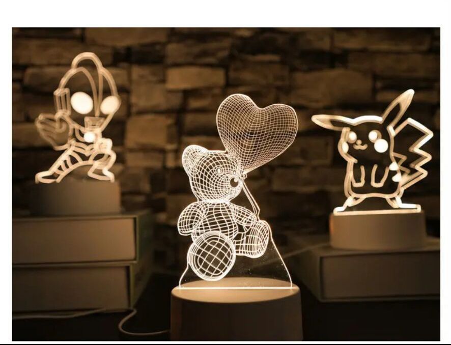 Acrylic DIY 3D Figure Night Light Art Home Decor White USB Bedroom Desk Lamp