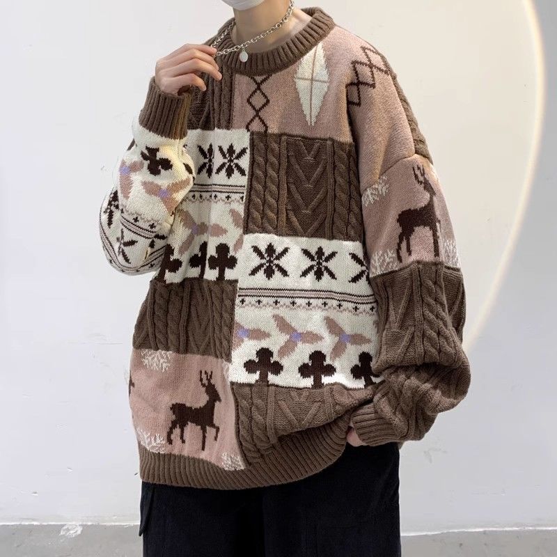 Weihnachtspullover Unisex Retro Strickpullover Lockerer Schnitt_voghion.com