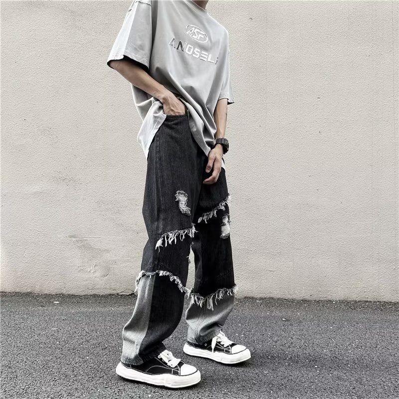 American Jeans Men's And Women's Vibe High Street Trendy Brand Stars Niche Design Sense Loose Straight Wide-leg Pants_mkmklike.com
