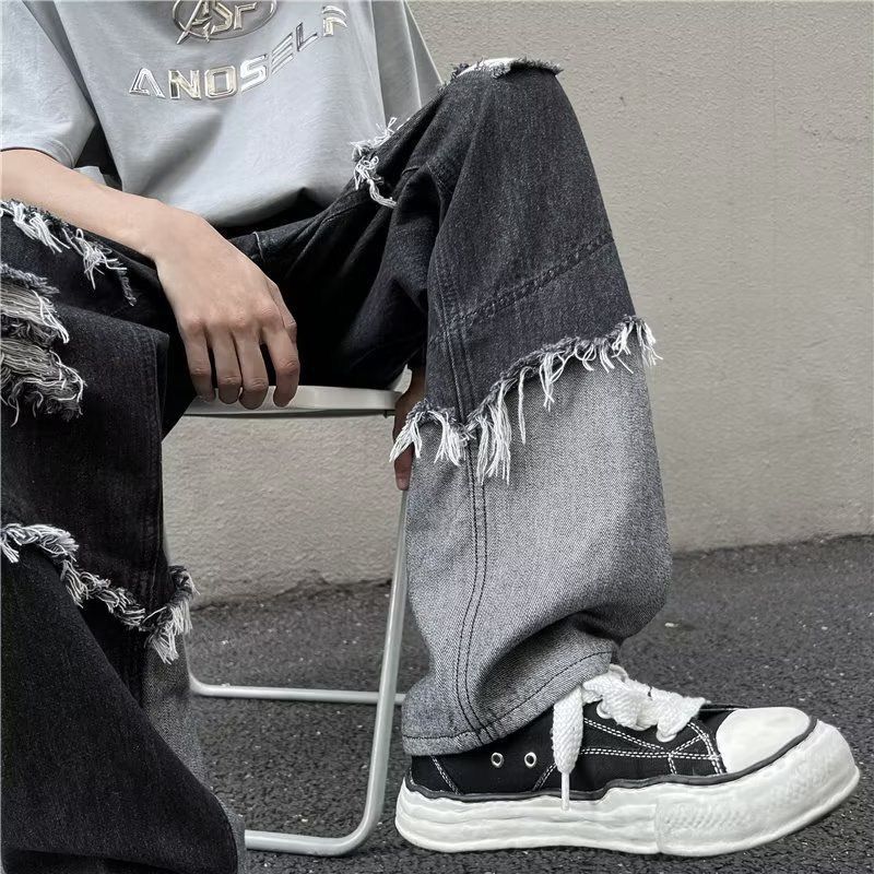 American Jeans Men's And Women's Vibe High Street Trendy Brand Stars Niche Design Sense Loose Straight Wide-leg Pants_mkmklike.com