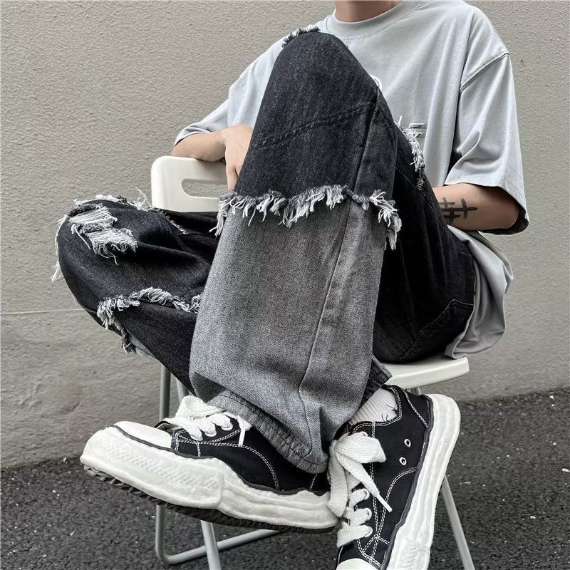 American Jeans Men's And Women's Vibe High Street Trendy Brand Stars Niche Design Sense Loose Straight Wide-leg Pants_mkmklike.com