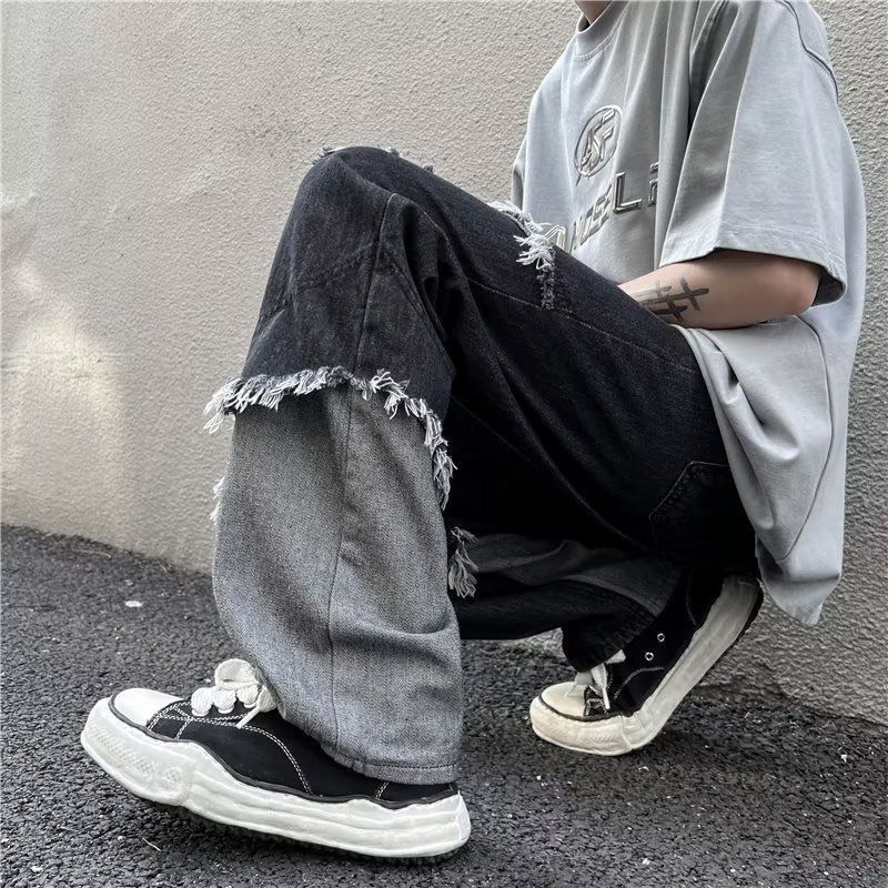 American Jeans Men's And Women's Vibe High Street Trendy Brand Stars Niche Design Sense Loose Straight Wide-leg Pants_mkmklike.com