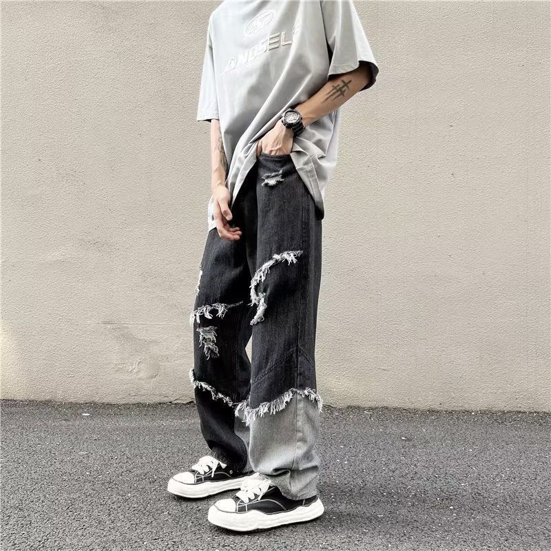 American Jeans Men's And Women's Vibe High Street Trendy Brand Stars Niche Design Sense Loose Straight Wide-leg Pants_mkmklike.com