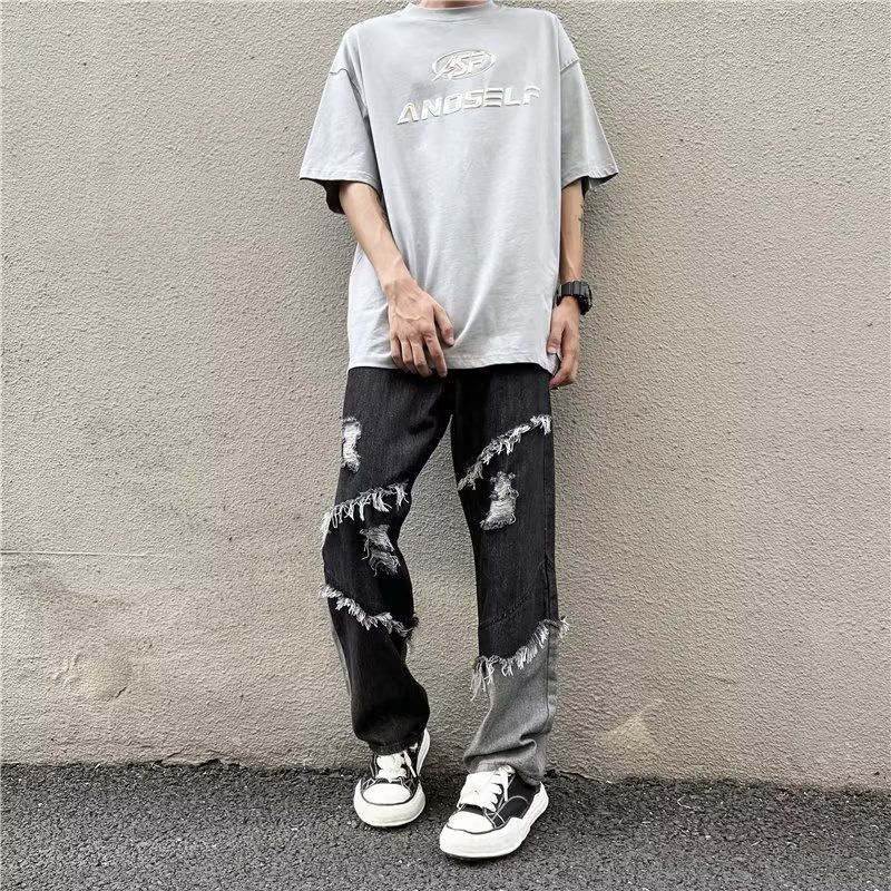 American Jeans Men's And Women's Vibe High Street Trendy Brand Stars Niche Design Sense Loose Straight Wide-leg Pants_mkmklike.com