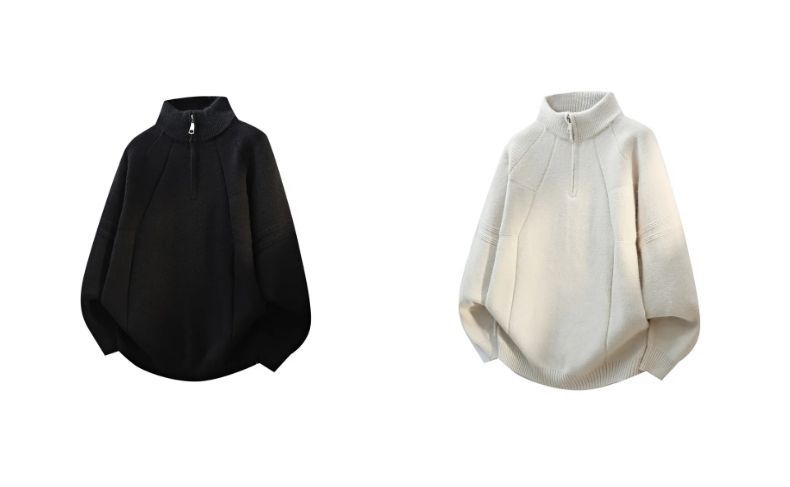 Turtleneck Zipper Sweater Autumn And Winter Coat 2025 New Loose Stand-up Collar Couple Solid Color Knitted Sweater Casual Trend_voghion.com
