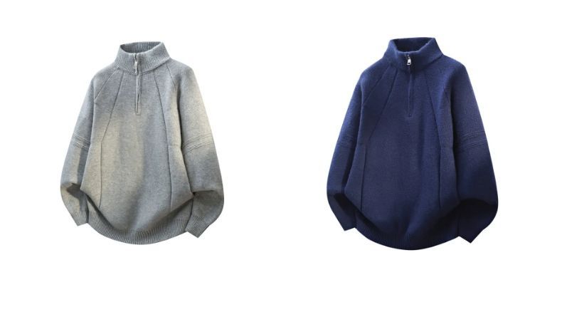 Turtleneck Zipper Sweater Autumn And Winter Coat 2025 New Loose Stand-up Collar Couple Solid Color Knitted Sweater Casual Trend_voghion.com