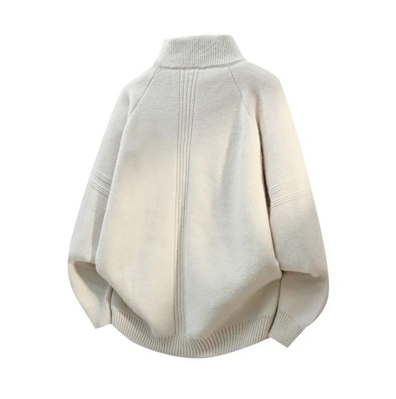 Turtleneck Zipper Sweater Autumn And Winter Coat 2025 New Loose Stand-up Collar Couple Solid Color Knitted Sweater Casual Trend_voghion.com