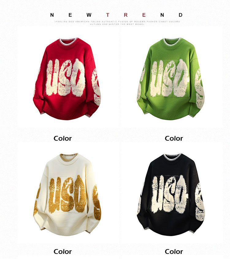 Suéter informal de talla grande para adolescentes, estilo otoño e invierno, nuevo estilo holgado, tejido de punto americano._voghion.com