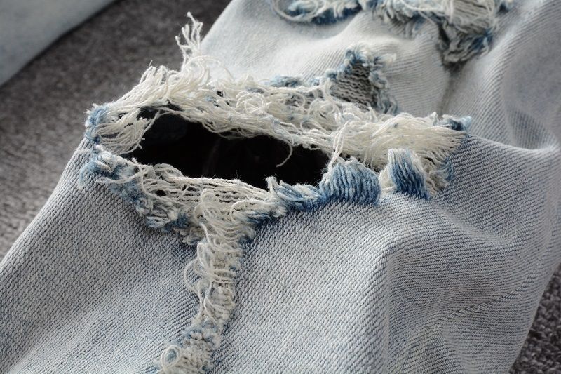 Tide Brand Hot Drilling Hole Patch Design Sense High Street Washed Slim Fit Small Feet Jeans Men's Jeans_voghion.com