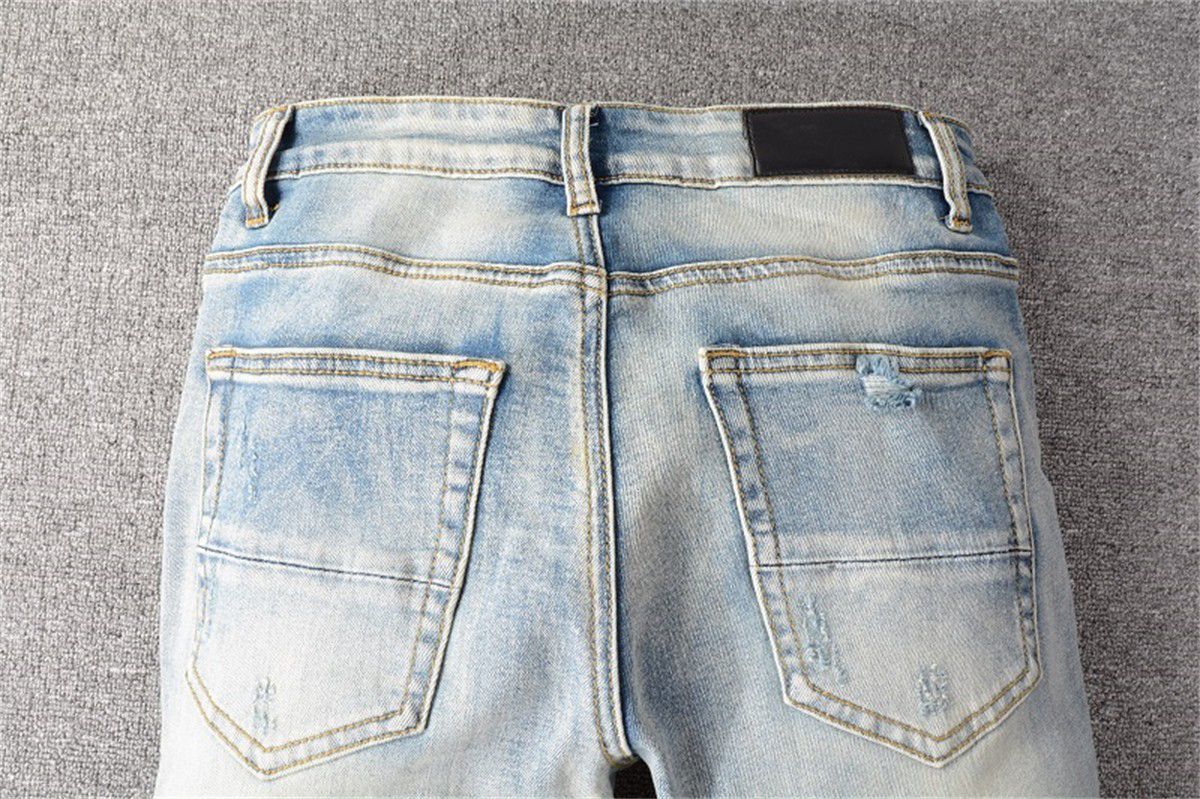 Tide Brand Hot Drilling Hole Patch Design Sense High Street Washed Slim Fit Small Feet Jeans Men's Jeans_voghion.com