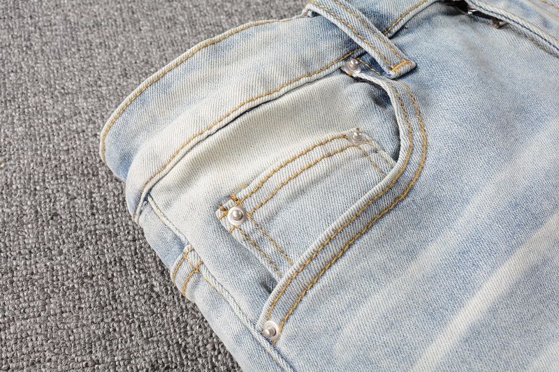 Tide Brand Hot Drilling Hole Patch Design Sense High Street Washed Slim Fit Small Feet Jeans Men's Jeans_voghion.com