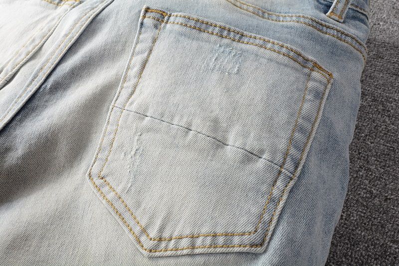 Tide Brand Hot Drilling Hole Patch Design Sense High Street Washed Slim Fit Small Feet Jeans Men's Jeans_voghion.com