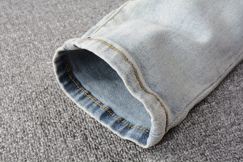 Tide Brand Hot Drilling Hole Patch Design Sense High Street Washed Slim Fit Small Feet Jeans Men's Jeans_voghion.com