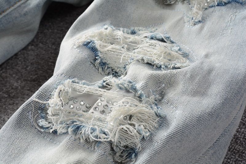 Tide Brand Hot Drilling Hole Patch Design Sense High Street Washed Slim Fit Small Feet Jeans Men's Jeans_voghion.com